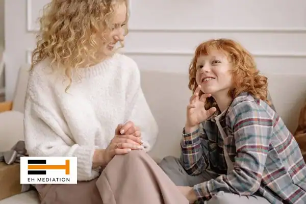 Happy mother and child after sorting child arrangements mediation Matlock