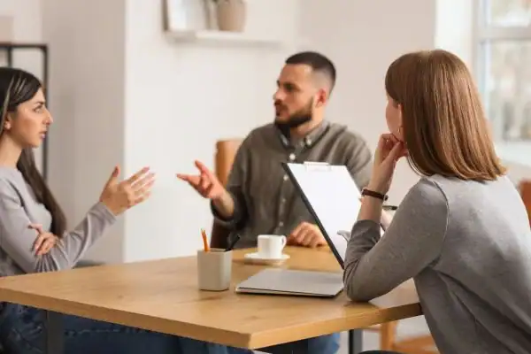 Image of couple access free mediation using family mediation voucher scheme Matlock