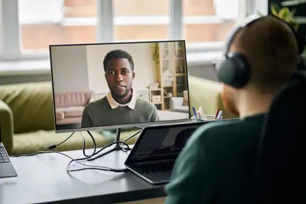 Man attending online mediation Matlock MIAMS session